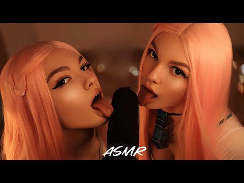 ASMR LICKING, MOUTH SOUNDS, EATING EARS, TWIN KISSES (2 MIC) | ASMR TWINS | АСМР ЛИКИНГ | #asmr