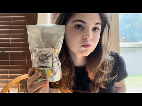 ￼Ramble soft-spoken plus ￼back-and-forth ￼whispering and ￼eating freeze dried candy ASMR￼