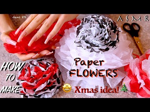 🎄 HOW TO make Paper Flowers for Xmas gifts 🌸 🌺 intense ASMR ❀ Crinkly sound ♥️ 🆕 Hand movements 😊