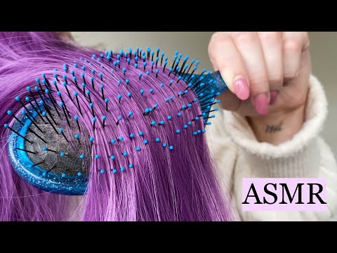 ASMR SOUNDS FOR DEEP SLEEP & TINGLES 💜 Tapping with long nails, hair play & brushing (no talking)
