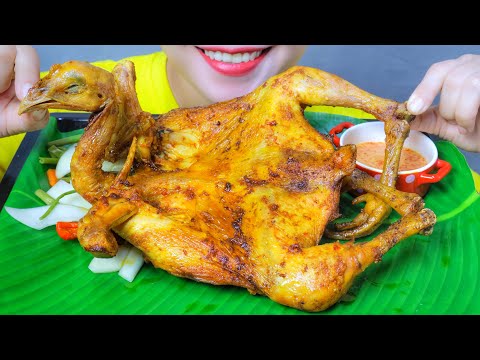 ASMR EATING GRILLED WHOLE CHICKEN WITH CHILI SALT SAUCE , EATING SOUNDS | LINH-ASMR