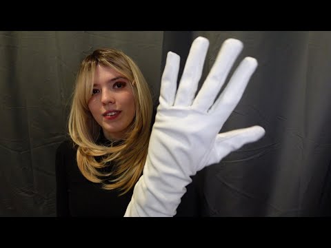ASMR White leather gloves sounds massage