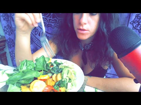 Asmr Fried Platanos in olive oil with Sweet Peppers,Fresh Basil,Avocado