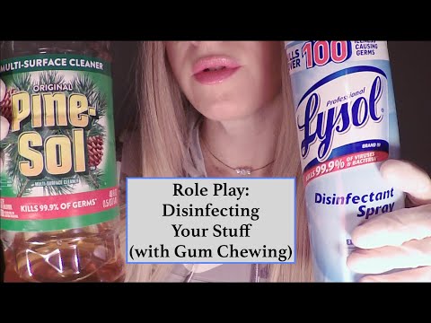 ASMR Gum Chewing | Close Whisper | Latex Glove Sounds | Liquid Sounds | Disinfecting Your Stuff RP