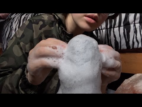 ASMR shaving cream and fizzy soap on the microphone (crinkle sounds) (no talking ASMR)