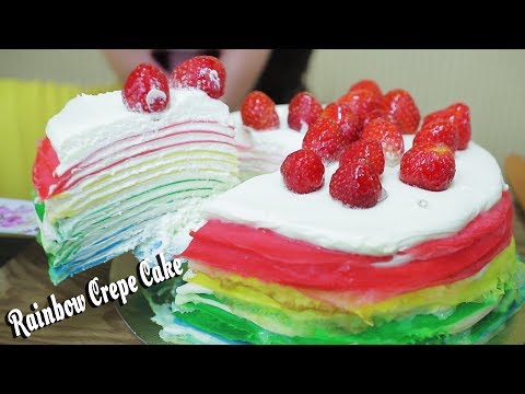 ASMR RAINBOW CREPE CAKE , SOFT STICKY EATING SOUNDS | LINH-ASMR