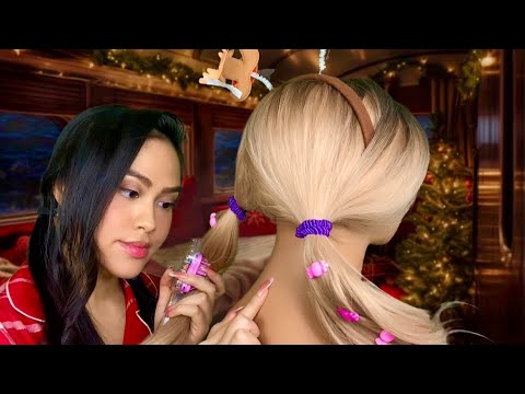 ASMR 🎄Girl Plays With Your Hair + Back Scratch & Tracing on Train (You’re A Kid Again) RP light gum
