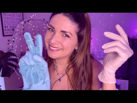 ASMR Brain Massage and Face Touching with Gloves 🧤 Rubber, Latex, Peeling - German/Deutsch