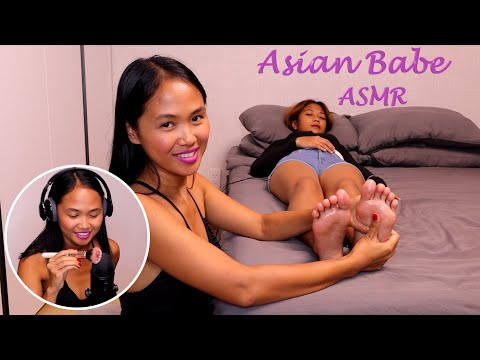 ASMR Tingly ear to ear Whispering with Brush and Foot Massage | Asian Babe ASMR | #asmr #shorts