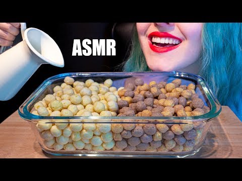 ASMR: Ultra Crunchy Puff Balls w/ Milk | Coconut & Peanut Flavor 🥛 ~ Relaxing Eating [No Talking|V]😻