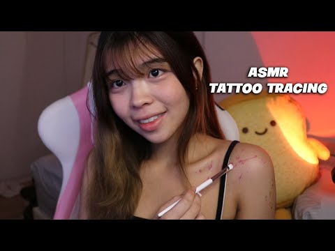 ASMR Tattoo Tracing! skin scratching and brushing sounds