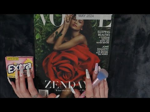 ASMR Gum Chewing Magazine Flip Through | VOGUE Zendaya | Whispered Page Turning