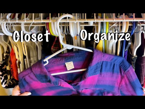 ASMR Clothes Closet Organize! (No talking)  Hanging clothes & sorting hangers!