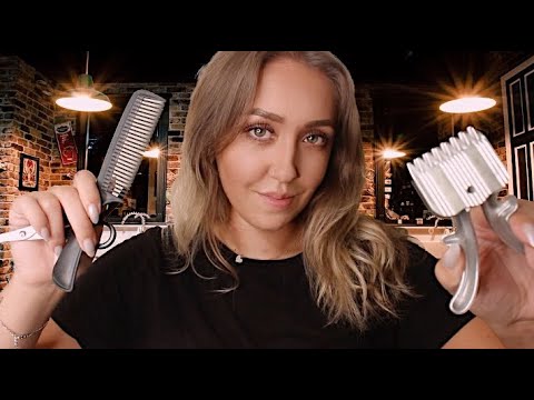 ASMR Realistic Barbershop/Haircut with Scissors, Manual Trimmer & Straight Razor Head Shave