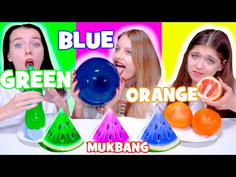 ASMR Eating Only One Colors Challenge (Red Food, Orange Food, Green Food, Blue Food) Mukbang