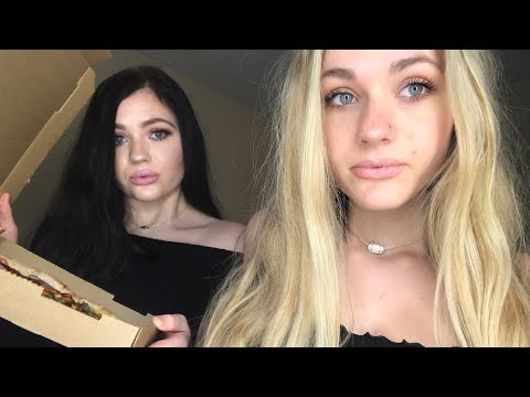 ASMR- EATING PIZZA W/ identical twin/embarrassing stories of our childhood