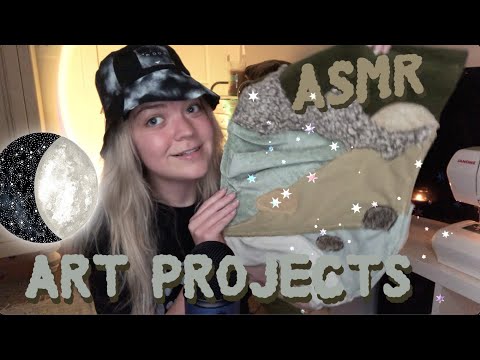 ASMR 🦋🌙 recent art & sewing project show & tell ~ Elvis ❤️, landscape 🏔, poetry, hats & more!
