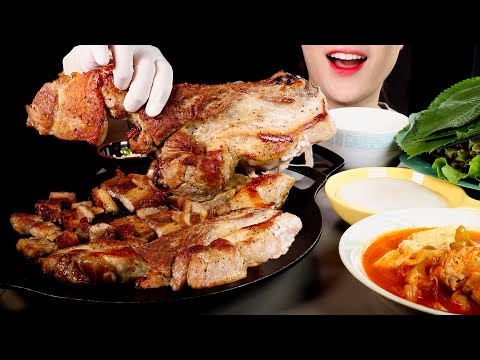 ASMR 한돈 자이언트 숄더랙, 꽃목살, 삼겹살, 돼지고기 김치찌개 먹방 | Korean BBQ | Giant Pork Shoulder Rack | Eating Mukbang