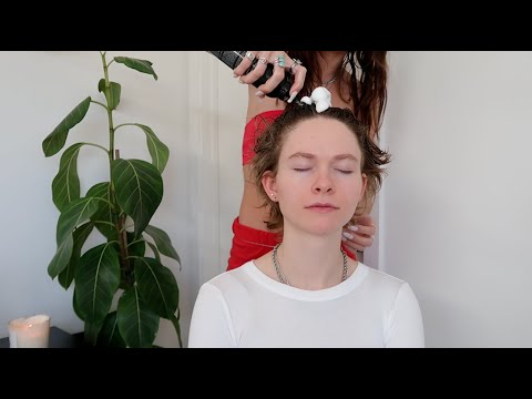 ASMR using mousse to style, brush, comb and play with Chloes hair🌀