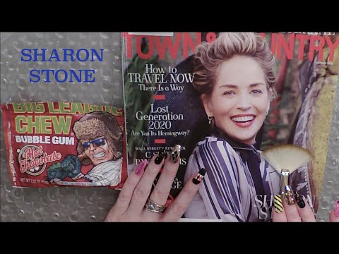 ASMR Gum Chewing Magazine Flip Through | Sharon Stone | Tingly Whisper | Big League Chew