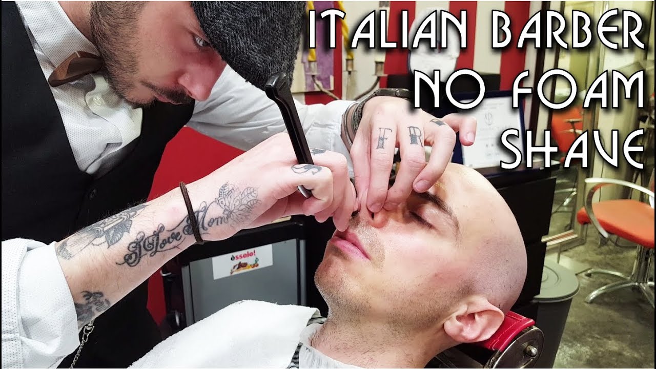 💈 Young Italian Barber - No Foam Face Shave with Shavette and Hot Towel - ASMR video