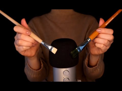 ASMR Mic Brushing / Scratching with Paint Brushes (No Talking)