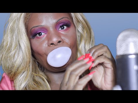 CHEWING GUM ASMR RED NAILS TAPPING
