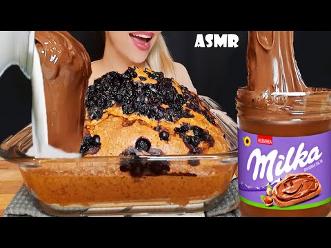 ASMR Blueberry Pie with Chocolate Fudge, MILKA & MILK (Real Eating Sounds) MUKBANG