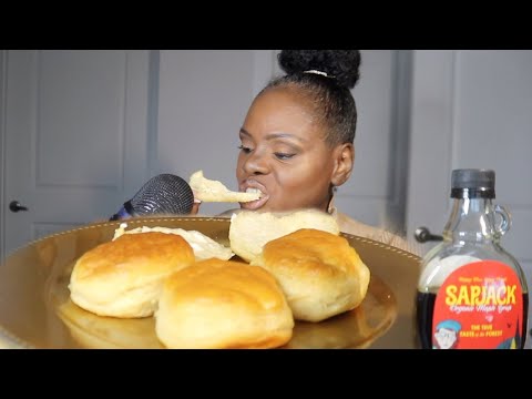 FLUFFY GOLD BISCUITS WITH MAPLE SYRUP ASMR Eating Sounds