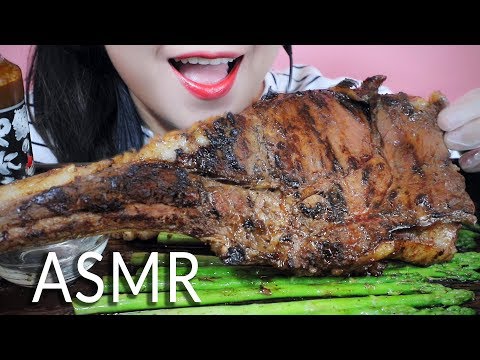 ASMR TOMAHAWK STEAK WITH ASPARAGUS CHEWY EATING SOUNDS | LINH-ASMR
