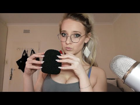 ASMR fast & aggressive mic & mic foam scratching w/ nail tapping, close-up face touching