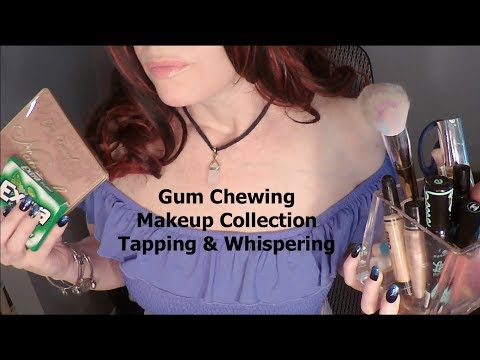 ASMR Gum Chewing Makeup Collection. Whispering & Tapping.