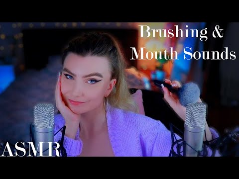 ASMR Brushing & Mouth Sounds - Layered sounds w/ finger flutters,  breathing and echo for tingles
