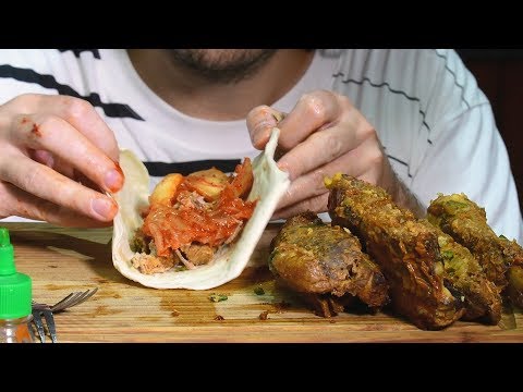SPICY KIMCHI BBQ SPARE RIB TACOS *EXTREME ASMR EATING SOUNDS* NO TALKING