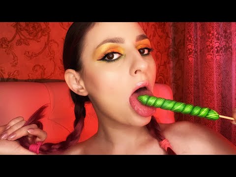 ASMR Sucking lollipop  ZOOM 🍭Playing with a sweet stick 😍