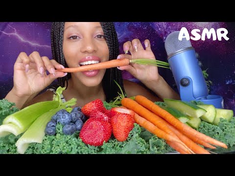 ASMR Healthy Eating MUKBANG w CRUNCHY EATING SOUNDS[Carrots, Celery,Cucumber, Strawberries, Berries]