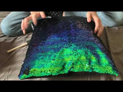 sequin pillow scratching and tracing ASMR no talking