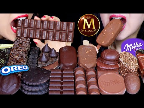 ASMR MILK + DARK CHOCOLATE MAGNUM ICE CREAM, MILKA CHOCOLATE, MARSHMALLOW, OREO EGG, KINDER, PIE 먹방