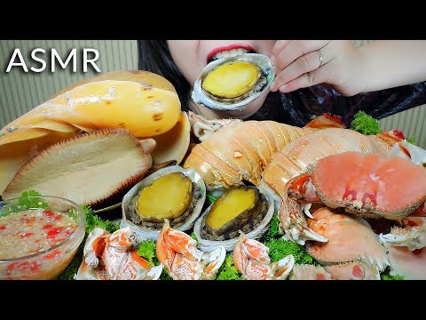 ASMR SEAFOOD PLATER ABALONE LOBSTER TAIL MELO SNAIL SHAME FACED CRAB EATING SOUNDS | LINH-ASMR