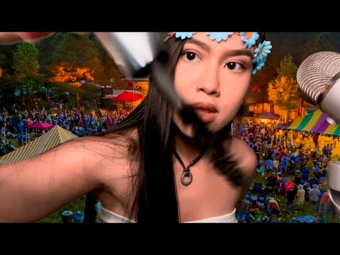 ASMR: Nice Hippie Girl @ Music Festival Does Ur Makeup Fast and Aggressive (she lifts ur spirits 🥹)