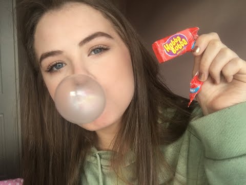 😋ASMR- Bubblegum Chewing and Bubble Blowing- Mouth Sounds, Whispered Ramble and Hand Movements😋