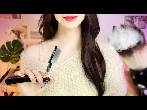 ASMR(Sub) "Girlfriend Shaves Your Beard😉" Shaving, Massage, Face Touching / Noona Roleplay