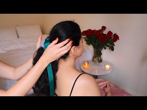ASMR rainy day hair play, scalp check and lotion massage on Raquel (whisper) 🌧️