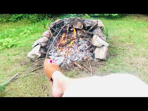 ASMR summer campfire feet warming and coffee