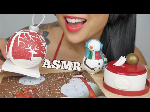 ASMR EDIBLE CHOCOLATE SNOWMAN + CHRISTMAS ORNAMENT + PUZZLE (EATING SOUNDS) NO TALKING | SAS-ASMR