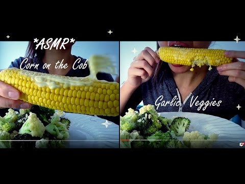 ASMR EATING SHOW : CORN ON THE COB + GARLIC VEGGIES :P