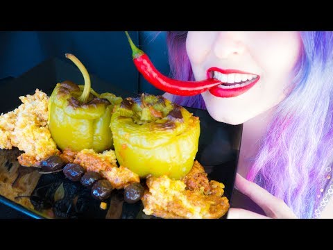 ASMR: Crunchy Quinoa Stuffed Bell Peppers & Kimchi ~ Relaxing Eating Sounds [No Talking | Vegan] 😻