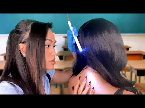 ASMR Girl Who’s OBSESSED With You Gives U Scalp Check + Back Scratch in Class| Hair Play Gum Chewing