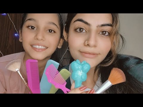ASMR | Giving ASMR triggers to my sister💗| combing ,massaging ,brushing and stippling