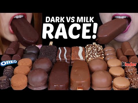 ASMR DARK VS MILK CHOCOLATE RACE! GIANT Chocolate ice cream, Marshmallows, Kinder Eggs, Ferrero 먹방